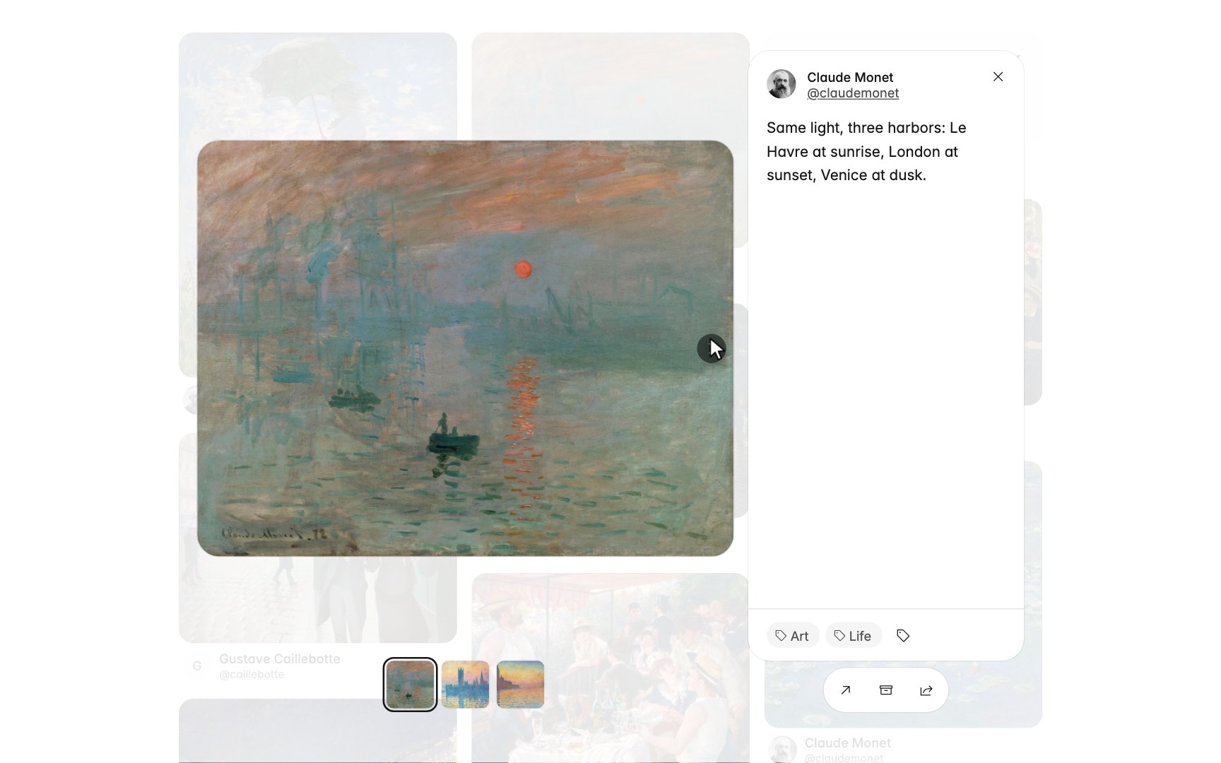 A post opened in the gallery with its images and tags